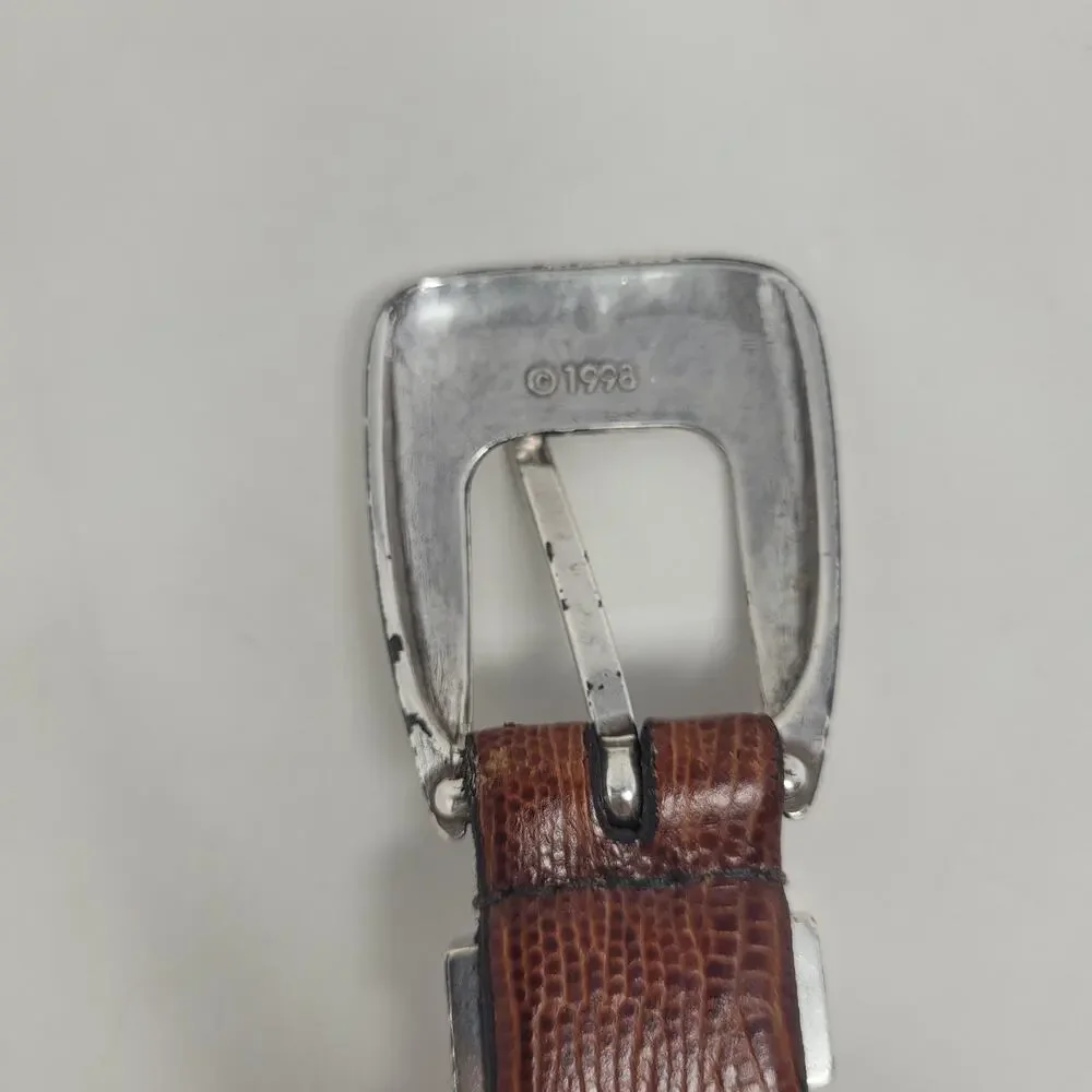 VTG Tulliani Belt 48 Brown Italian Leather Lizard Embossed Western Cowboy Rodeo